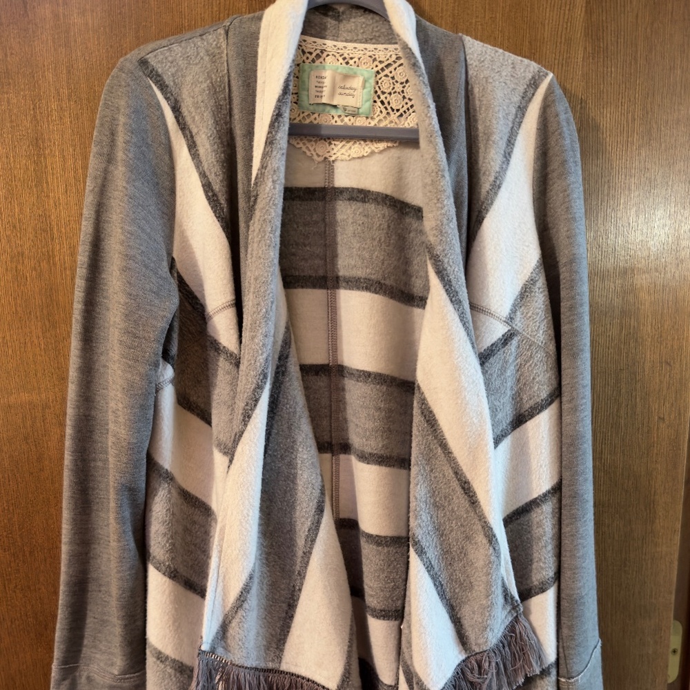 $139 Anthropologie Saturday Sunday Elise Fleece Cardigan Sweater Fringe Boho L